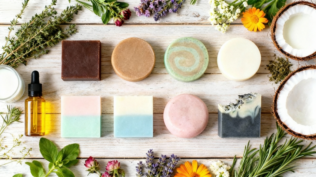 Talatira handmade natural soap collection for different skin types flat lay