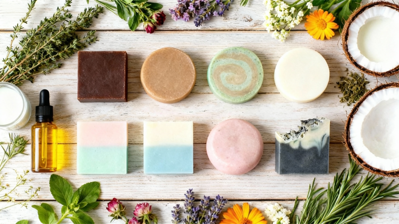 Talatira handmade natural soap collection for different skin types flat lay